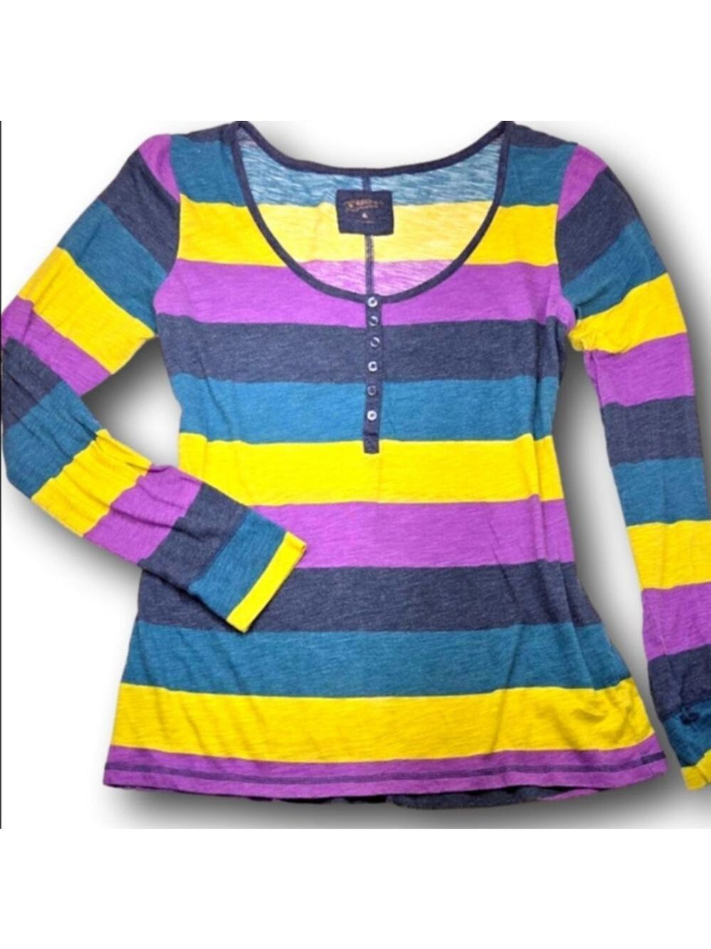 Women's Arizona Jean Co. Striped Long Sleeve Tee XL Purple Yellow